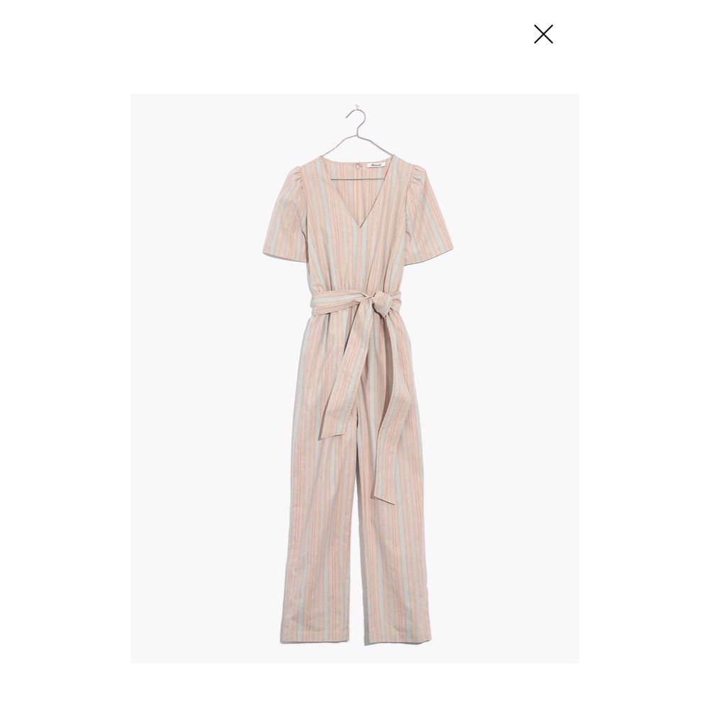 Madewell Striped Puffed Sleeves Tapered Jumpsuit